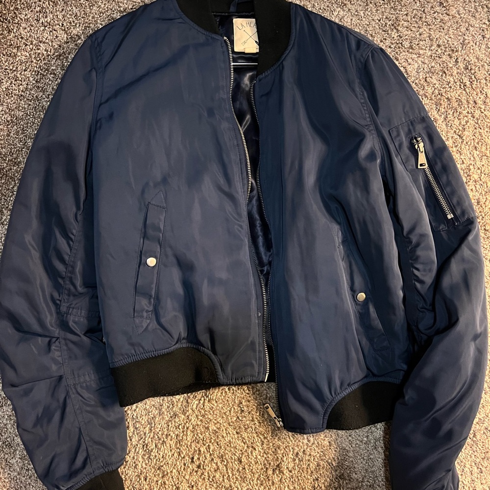 Size small Navy blue and black bomber jacket